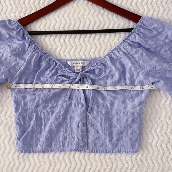 Primark Cropped Blouse Womens Size 2 Lilac Puff-Sleeve Off-Shoulder Soft Casual - Picture 3 of 11